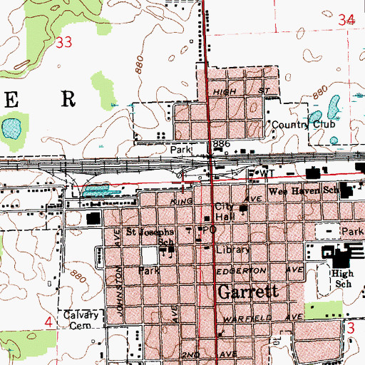 Topographic Map of Garrett City Fire Department, IN