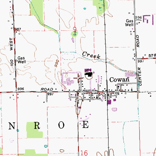 Topographic Map of Monroe Township Cowan Volunteer Fire Department, IN