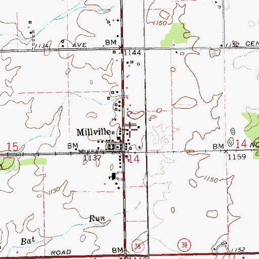 Topographic Map of Millville - Liberty Township Fire Department, IN