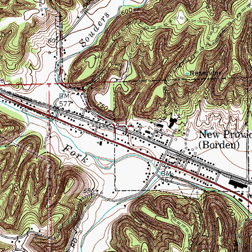 Topographic Map of Borden Wood Township Volunteer Fire Department, IN
