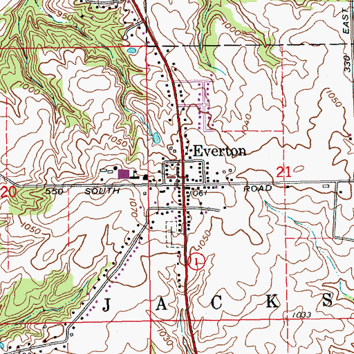 Topographic Map of Everton Volunteer Fire Department, IN