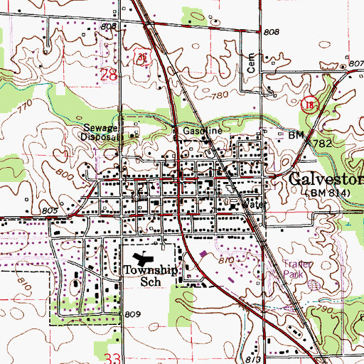 Topographic Map of Galveston Volunteer Fire Department, IN
