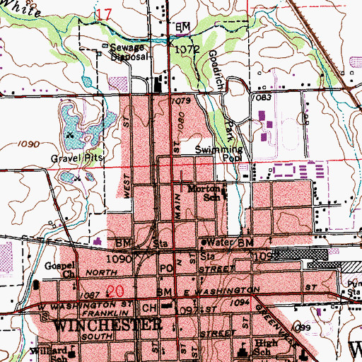 Topographic Map of White River Township Fire Department, IN