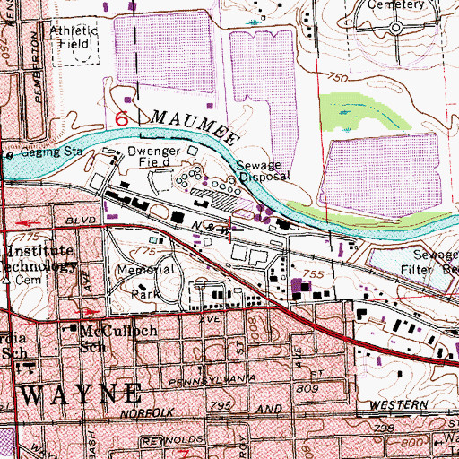 Topographic Map of Fort Wayne Fire Academy, IN