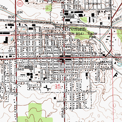 Topographic Map of Bremen Fire Department, IN