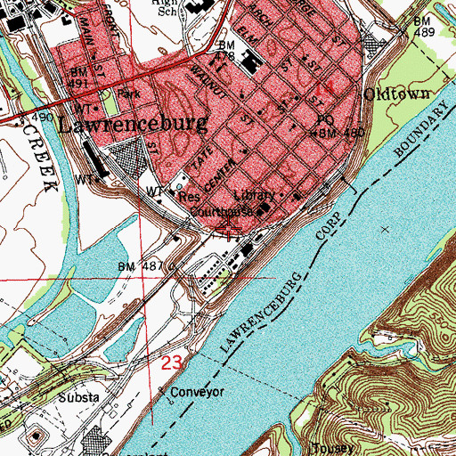 Topographic Map of Dearborn County Water Rescue, IN