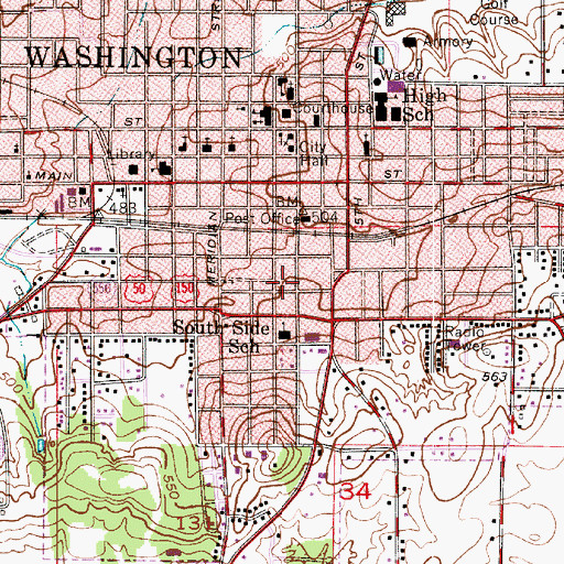 Topographic Map of Washington Fire Department Station 1, IN