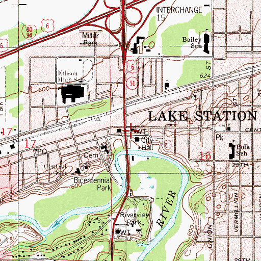 Topographic Map of Lake Station Fire Department Station 1, IN