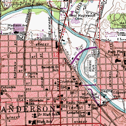 Topographic Map of Anderson Fire Department Station 1 Headquarters, IN