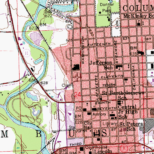 Topographic Map of Columbus Fire Department Station 1, IN