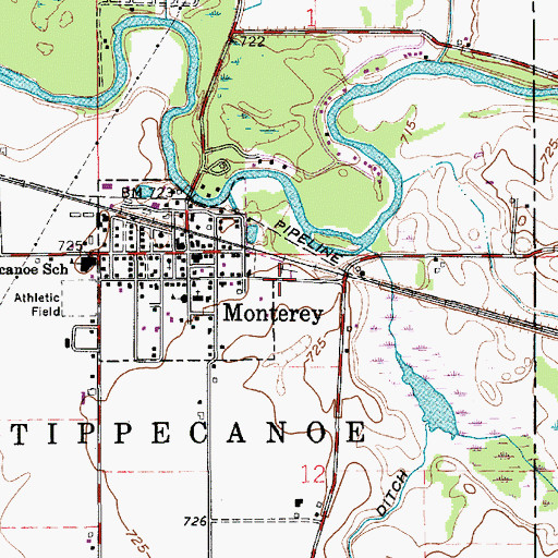 Topographic Map of Monterey Volunteer Fire Department, IN