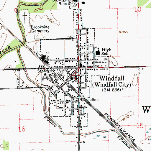 Topographic Map of Wildcat Township Volunteer Fire Department, IN