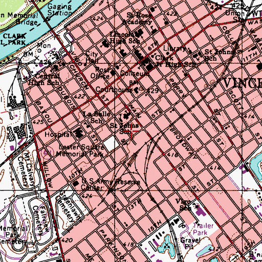 Topographic Map of Vincennes Fire Department Station 1, IN