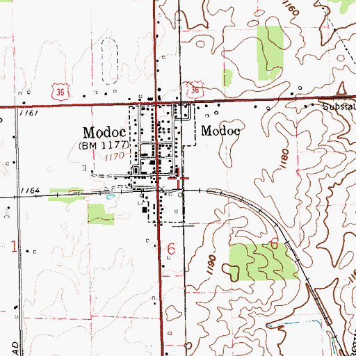 Topographic Map of Modoc Fire Department, IN