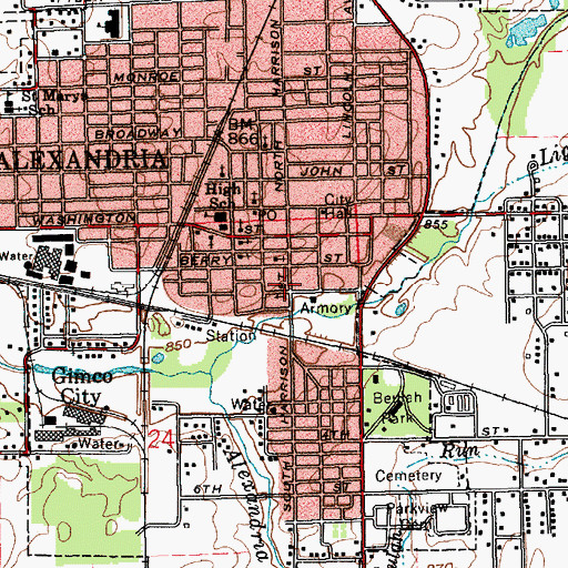 Topographic Map of Alexandria Fire Department, IN