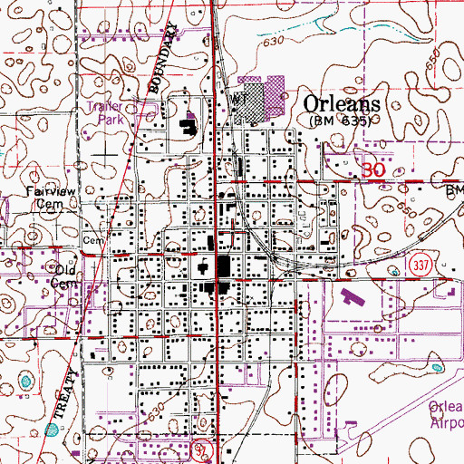Topographic Map of Orleans Volunteer Fire Department, IN