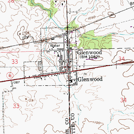 Topographic Map of Glenwood Volunteer Fire Department, IN