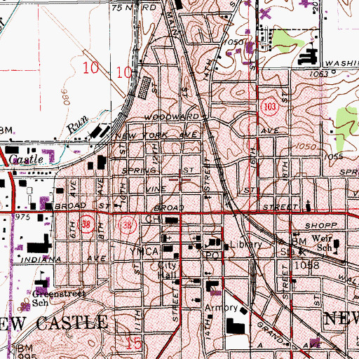 Topographic Map of New Castle Fire Department Station 1, IN