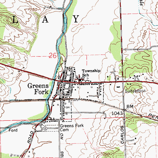 Topographic Map of Clay Township Volunteer Fire Department, IN