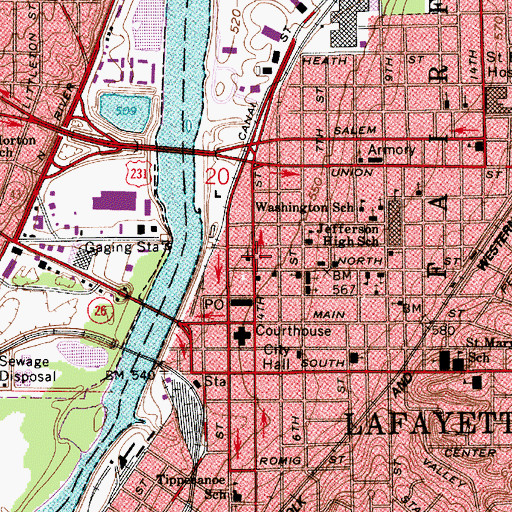 Topographic Map of Lafayette Fire Department Station 1, IN