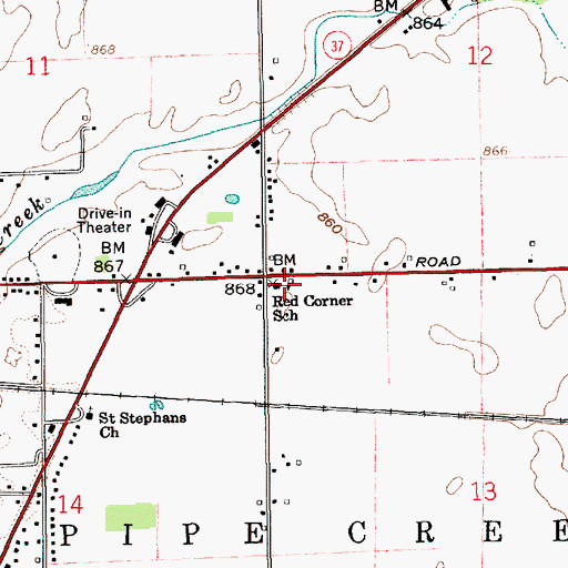 Topographic Map of Pipe Creek Township Volunteer Fire Department, IN