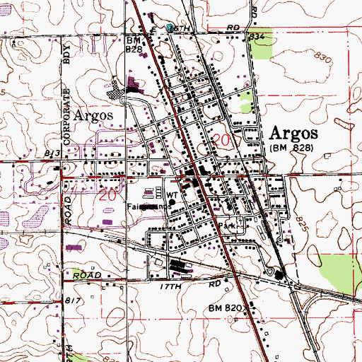 Topographic Map of Argos Volunteer Fire Department, IN