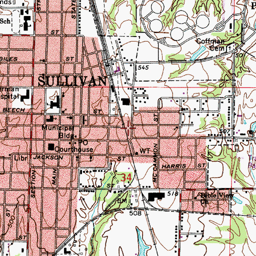 Topographic Map of Sullivan City Fire Department Station 2, IN