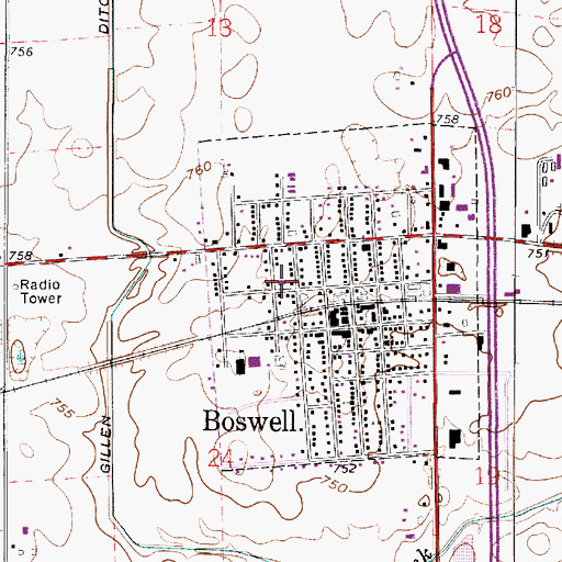 Topographic Map of Boswell Grant Township Fire Department, IN