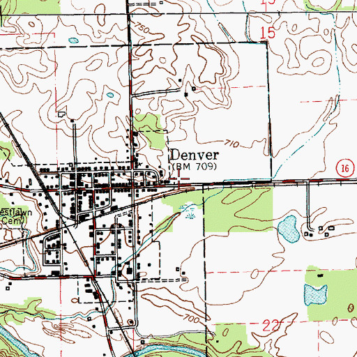 Topographic Map of Denver Volunteer Fire Department, IN