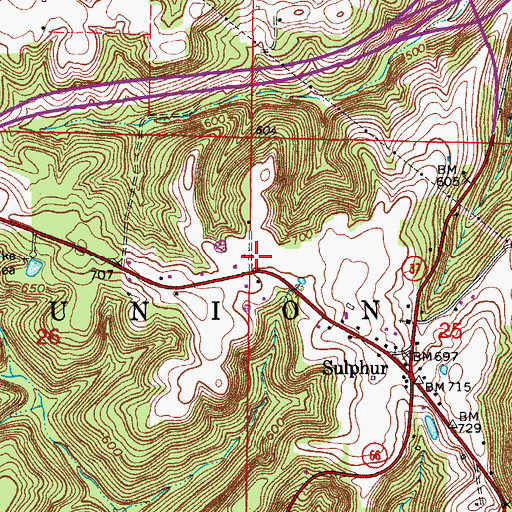 Topographic Map of English Volunteer Fire Department Union Station, IN