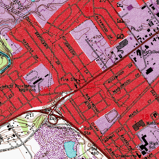 Topographic Map of Clarksville Fire Department Station 3, IN