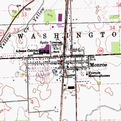 Topographic Map of Monroe Volunteer Fire Department, IN