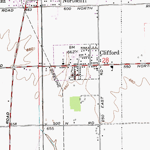 Topographic Map of Clifford Volunteer Fire Department, IN