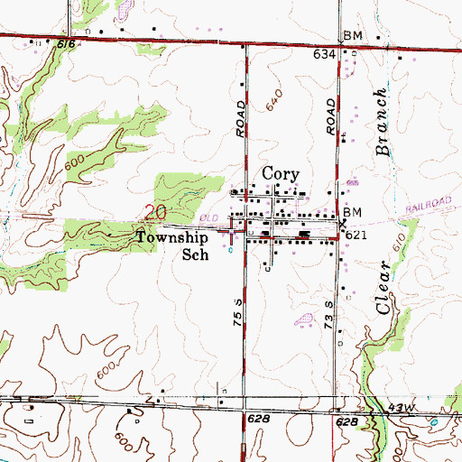 Topographic Map of Cory Volunteer Fire Department, IN