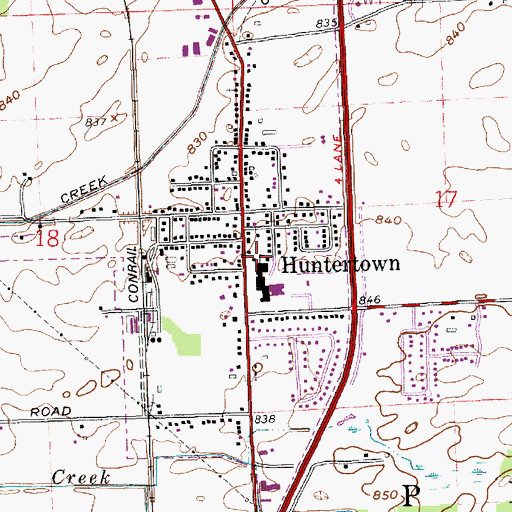 Topographic Map of Huntertown Volunteer Fire Department, IN