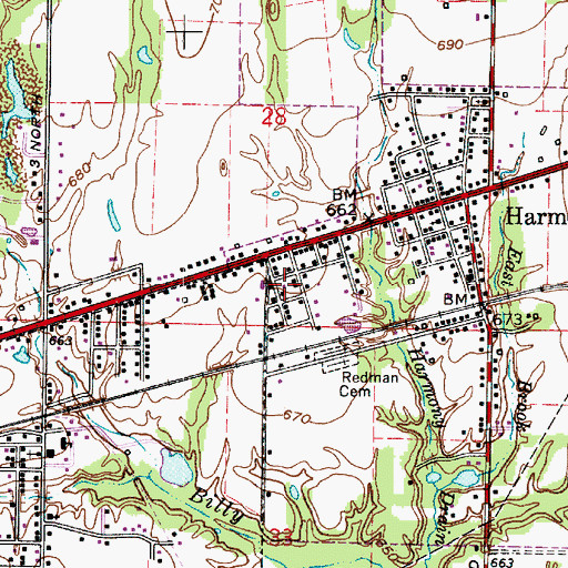 Topographic Map of Van Buren Volunteer Fire Department, IN