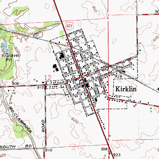 Topographic Map of Kirklin Township Volunteer Fire Department, IN