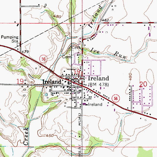 Topographic Map of Ireland Volunteer Fire Dept., IN