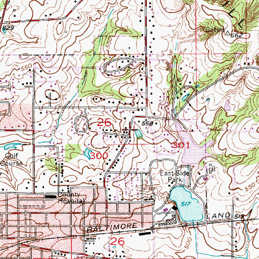 Topographic Map of Washington Township Volunteer Fire Department Station 2, IN