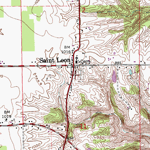 Topographic Map of Saint Leon Volunteer Fire Department, IN