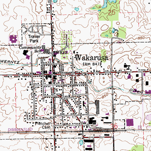 Topographic Map of Wakarusa Fire Department, IN