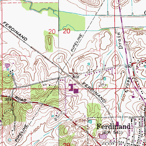 Topographic Map of Ferdinand Volunteer Fire Department Station 2, IN