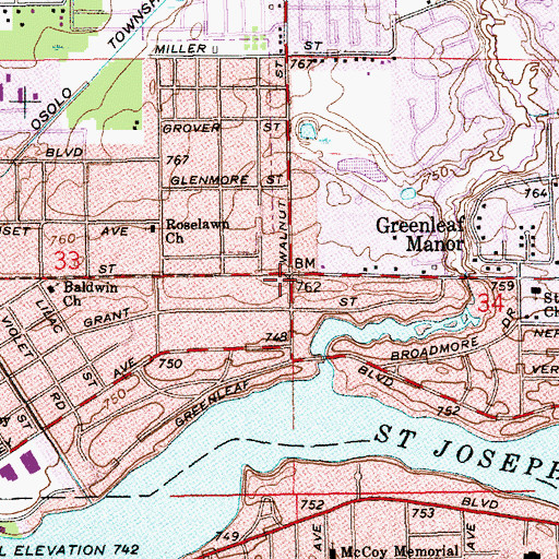 Topographic Map of Elkhart Fire Department Station 6, IN
