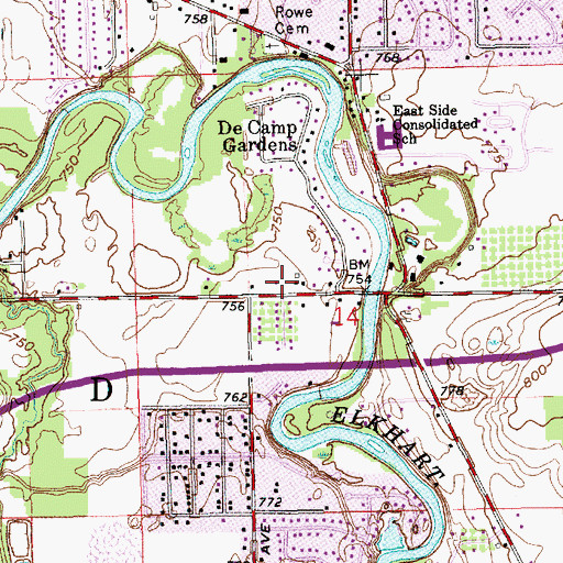 Topographic Map of Concord Township Fire Department Station 1, IN