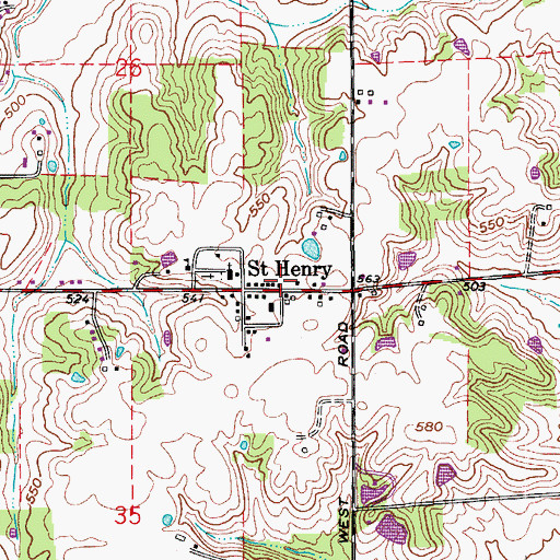 Topographic Map of Saint Henry Volunteer Fire Department, IN
