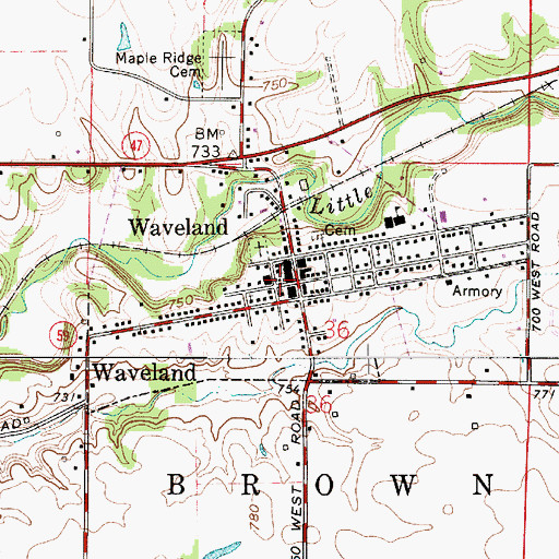 Topographic Map of Waveland Volunteer Fire Department, IN