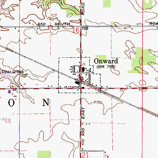 Topographic Map of Onward Volunteer Fire Department, IN