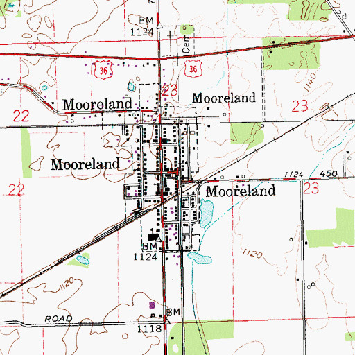 Topographic Map of Mooreland Volunteer Fire Department, IN