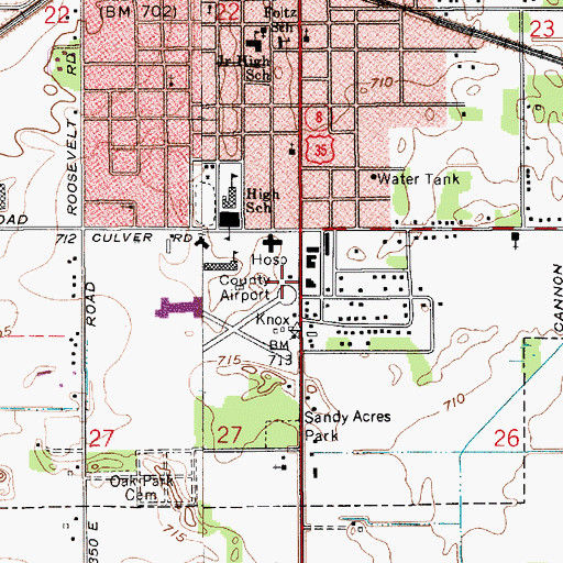 Topographic Map of Knox Center Township Fire Department Station 2 Headquarters, IN