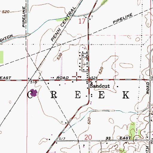 Topographic Map of Sandcut Volunteer Fire Department Station 2, IN